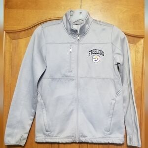 Pittsburgh Steelers NFL Football Grey Zippered Jacket. Size Youth Large